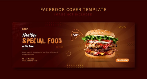 Hambúrguer delicioso e menu de comida modelo de vetor de capa do facebook