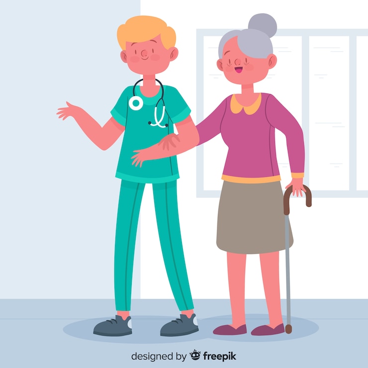 Vetor grátis hand drawn nurse helping patient