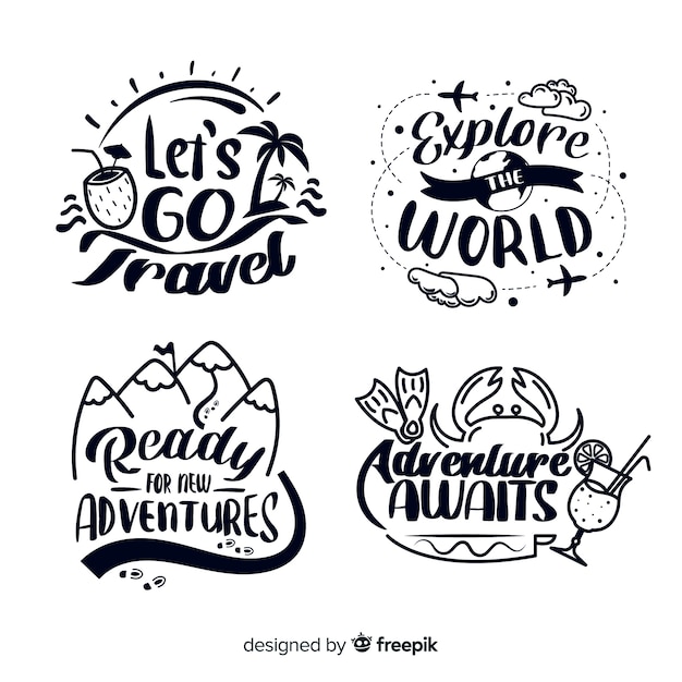 Vetor grátis hand drawn travel lettering emblemas