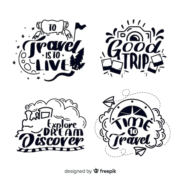 Vetor grátis hand drawn travel lettering emblemas