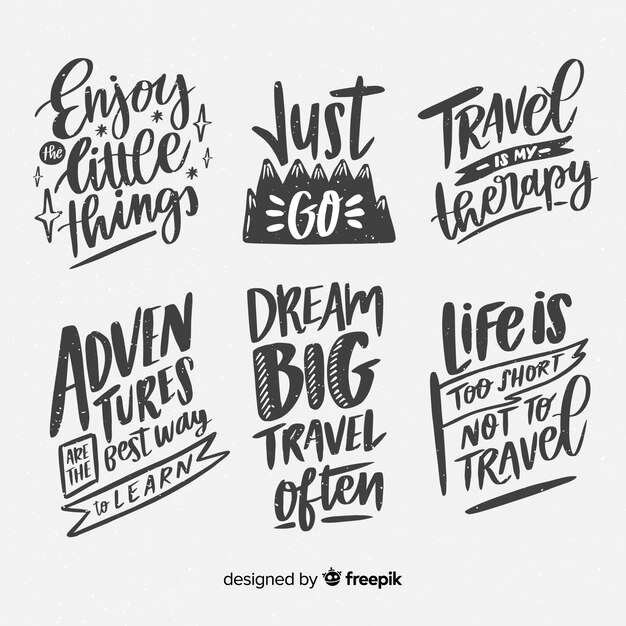 Hand drawn travel lettering emblemas