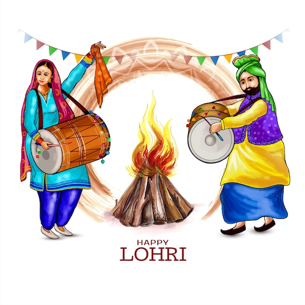 Vetor grátis happy lohri festival indiano de punjabi design de fundo