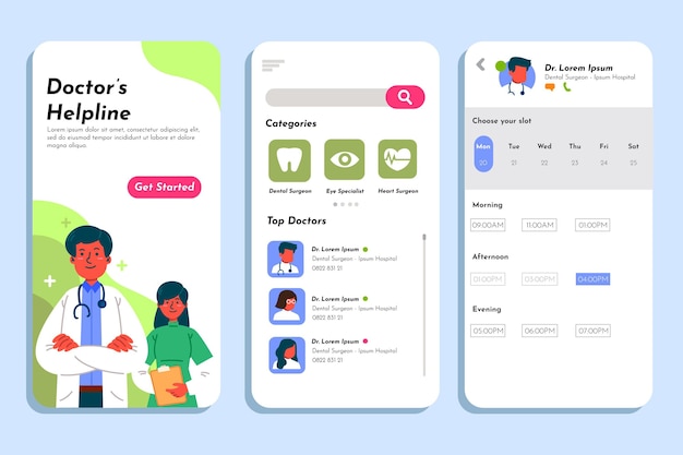 Vetor grátis helpline app de reserva médica do médico