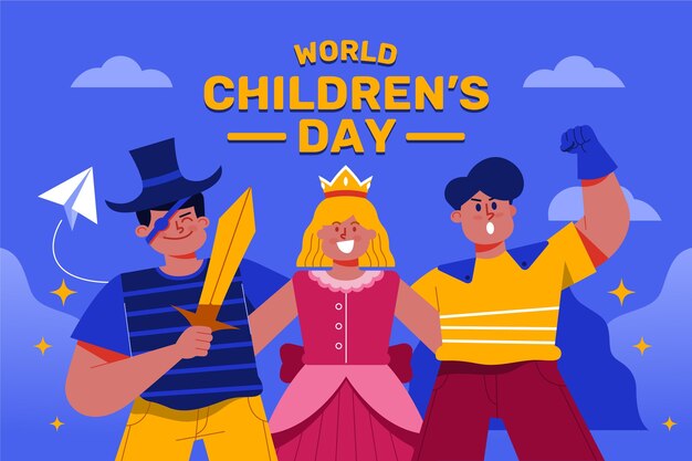 Heróis dos desenhos animados do dia das crianças de design plano