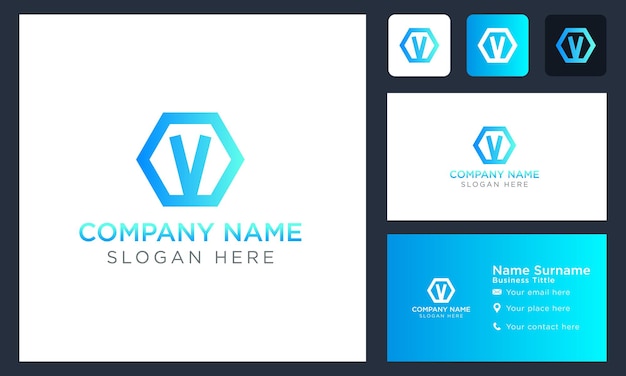 Vetor grátis hexágono inicial v modelo de logotipo moderno azul design de logotipo ilustração vetorial design isolado e marca comercial