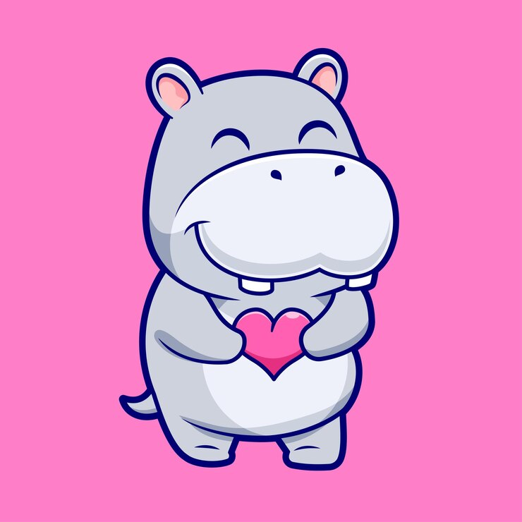 Vetor grátis hipopótamo bonito segurando coração de amor ícone vetorial de desenho animado ilustração ícone de férias de animais isolado plano