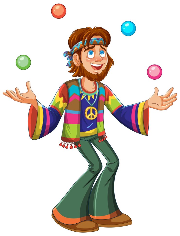 Vetor grátis hippie fazendo malabarismo com roupas vibrantes