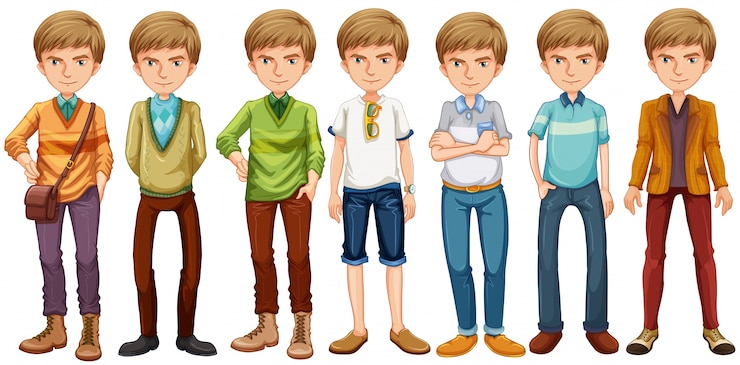 Vetor grátis hipster masculino em roupas diferentes