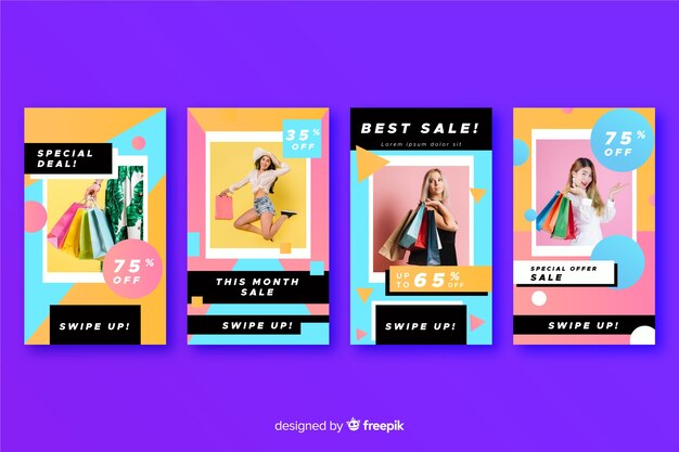 Histórias abstratas coloridas do instagram de venda com foto