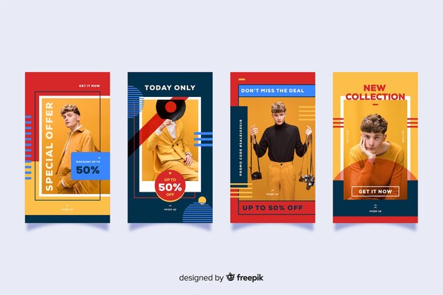 Histórias abstratas coloridas do instagram de venda com foto