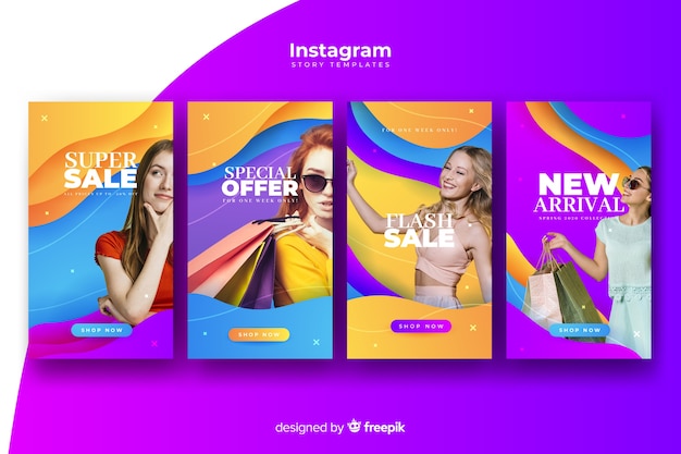 Vetor grátis histórias abstratas coloridas do instagram de venda com foto