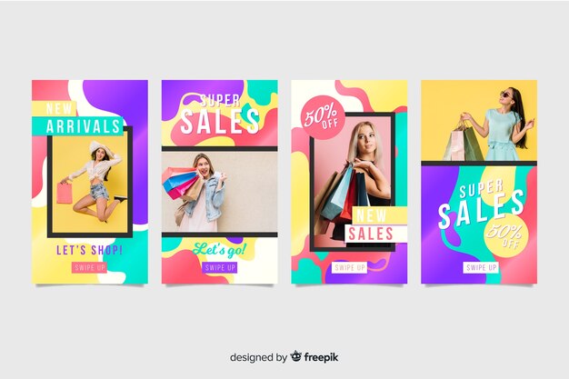 Histórias abstratas coloridas do instagram de venda com imagem