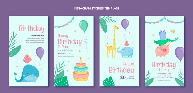 Histórias de aniversário infantis desenhadas à mão no Instagram