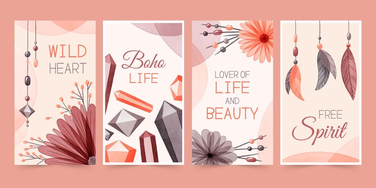 Vetor grátis histórias de boho instagram em aquarela