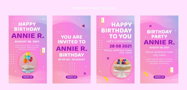 Histórias de instagram de aniversário colorido gradiente