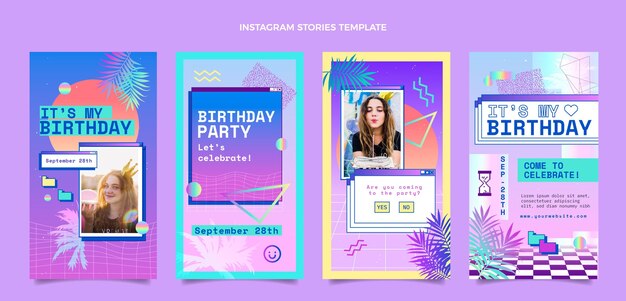 Histórias de instagram de aniversário de gradiente vaporwave