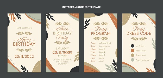 Vetor grátis histórias de instagram de aniversário mínimo de design plano