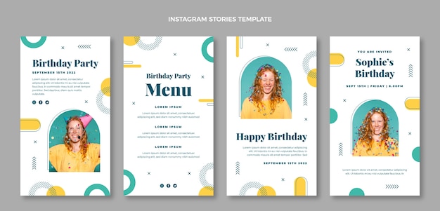 Histórias de instagram de aniversário mínimo de design plano