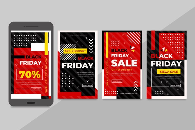 Histórias de instagram de black friday design plano