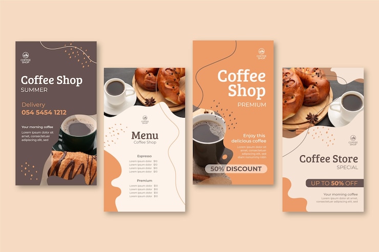 Vetor grátis histórias de instagram de cafeteria
