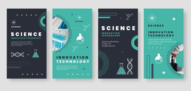 Histórias de instagram de ciência de design plano