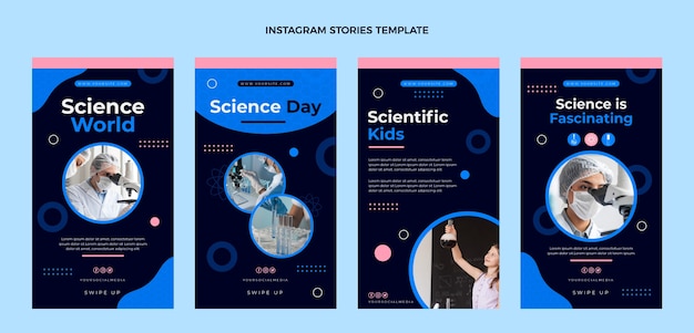 Vetor grátis histórias de instagram de ciência de design plano