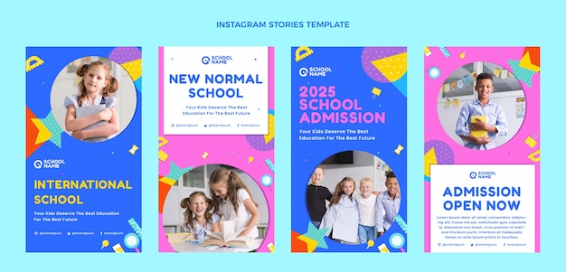 Histórias de instagram de escola internacional mínima de design plano