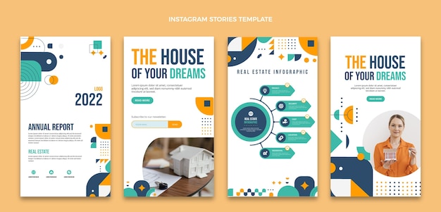 Vetor grátis histórias de instagram de imóveis em design plano