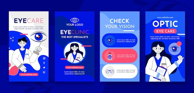 Vetor grátis histórias de instagram de oftalmologista de contorno de design plano
