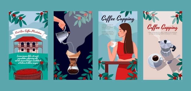 Vetor grátis histórias de instagram de plantação de café desenhadas à mão