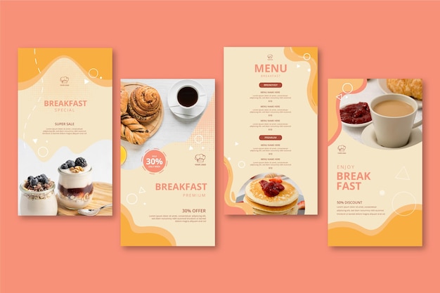 Histórias de instagram de restaurante de café da manhã