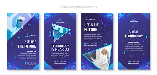 Vetor grátis histórias de instagram de tecnologia de textura gradiente