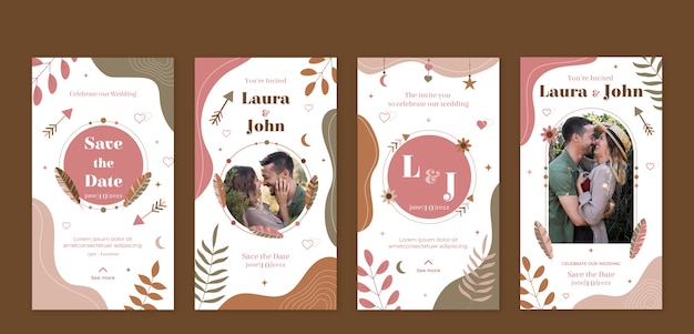 Histórias do instagram de casamento boho desenhadas à mão