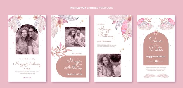 Histórias do Instagram de casamento boho em aquarela