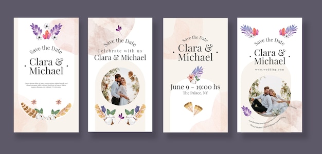 Histórias do Instagram de casamento boho em aquarela