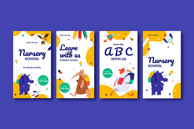Histórias do instagram de creche de design plano