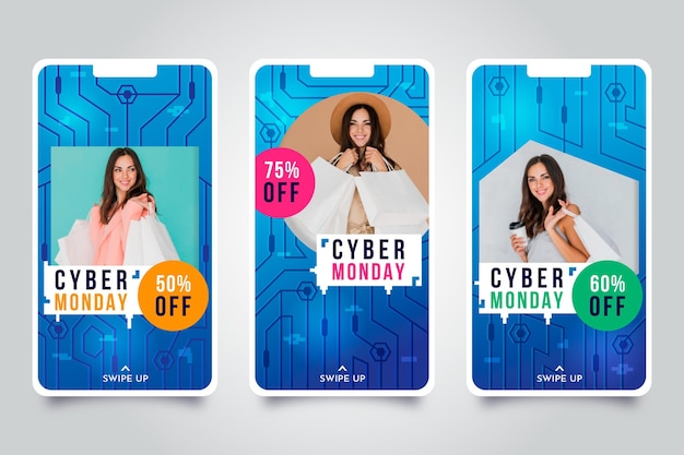 Vetor grátis histórias do instagram de cyber monday