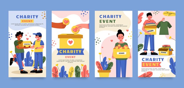 Histórias do instagram de eventos de caridade de design plano
