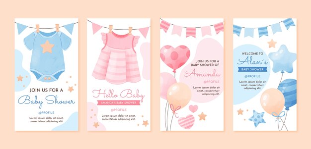 Histórias do instagram de festa de chá de bebê em aquarela
