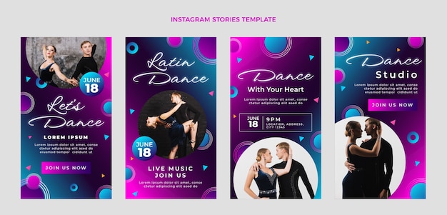 Vetor grátis histórias do instagram de festa de dança latina colorida gradiente