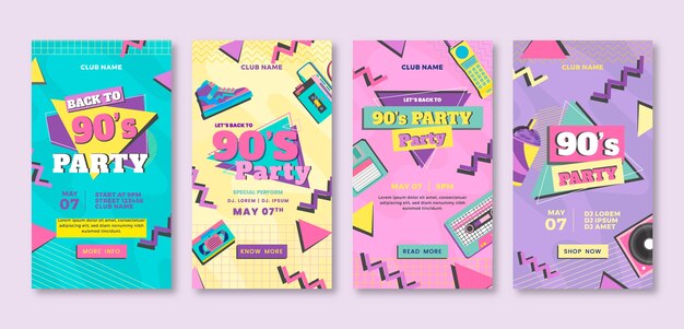 Histórias do instagram de festa dos anos 90 desenhadas à mão