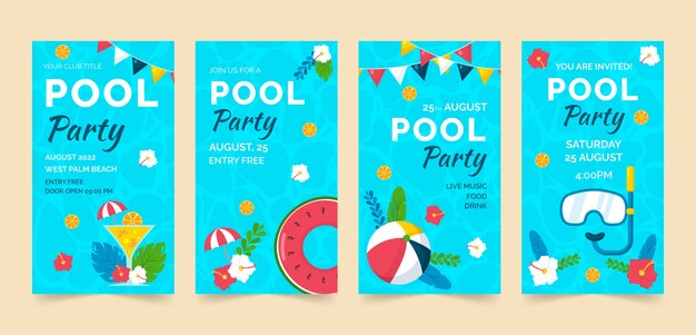 Histórias do instagram de festa na piscina desenhadas à mão
