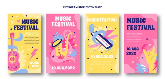 Histórias do Instagram de festivais de música desenhadas à mão
