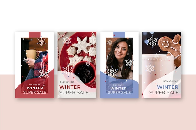 Vetor grátis histórias do instagram de promoções de inverno