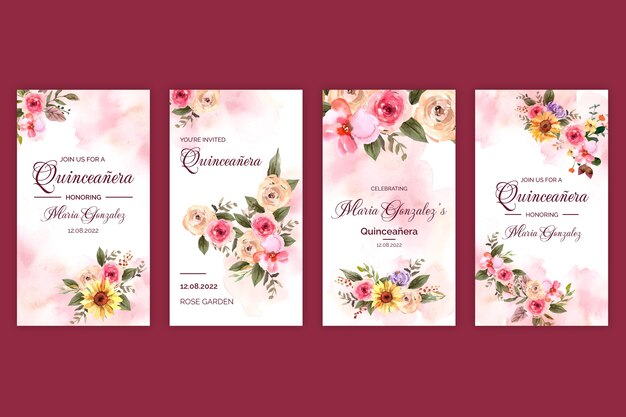 Histórias do instagram de quinceanera em aquarela