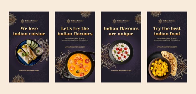 Histórias do instagram de restaurante indiano gradiente