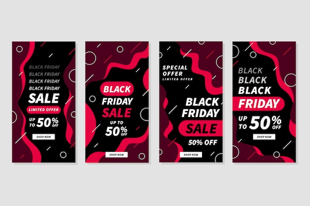 Vetor grátis histórias do instagram de sexta-feira negra em design plano