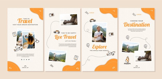 Histórias do Instagram de viagens desenhadas à mão