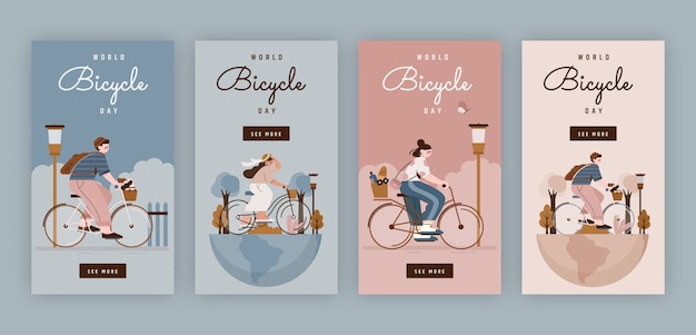 Histórias do instagram do dia mundial da bicicleta desenhadas à mão