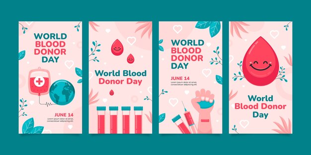 Histórias do instagram do dia mundial do doador de sangue desenhadas à mão